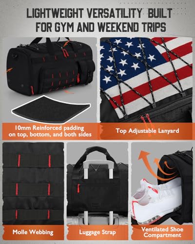 Gonex 45L 3-in-1 Duffel Bag for Gym & Travel - color: Black with Red Accents, size: 45L