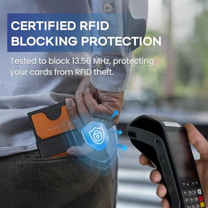 RUNBOX Slim Wallet for Men, RFID Aluminum Pop-Up Card Holder for 12 Cards - color: Matt Orange