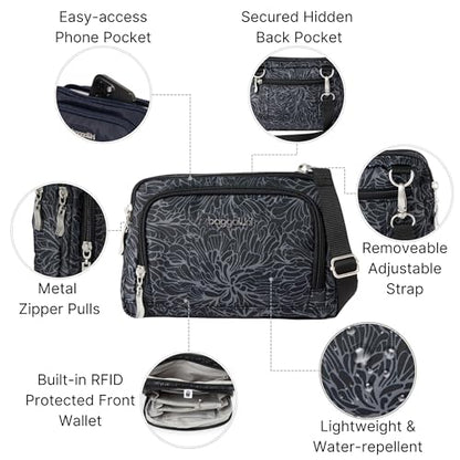 Baggallini Triple Zip with Front Wallet/Trifecta RFID Wallet Crossbody - color: Midnight Blossom