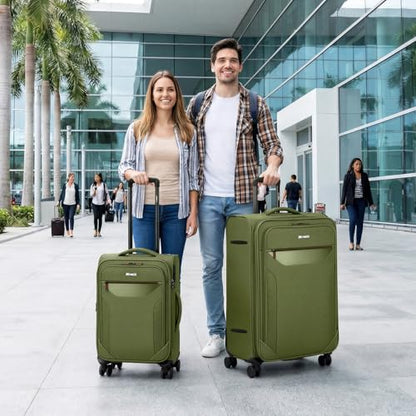 2-Piece Set(22/32in) Upright Spinner Softshell Luggage Sets - color: Green, size: 2-Piece Set (22 inch/32 inch)
