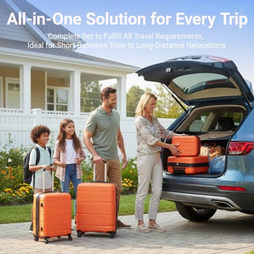 Rosamo 4 Piece PP Hardside Expandable Luggage Set - Lightweight 29/25/21/16 Inch Spinner Suitcase with TSA Lock & Telescoping Handle, Durable Travel Luggage - color: Orange