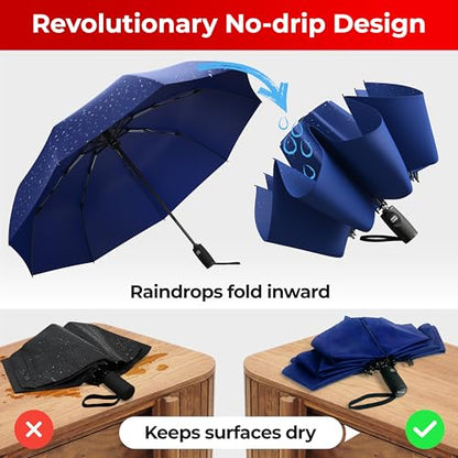 TUMELLA Reverse Folding Windproof Umbrella, Large 46", Strong & Light - color: F. Navy Blue