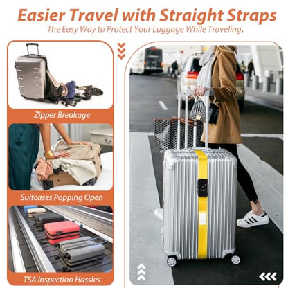 TSA Approved Luggage Straps with Combination Lock, Straight Yellow - color: Straight Yellow