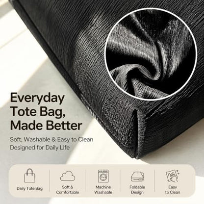 CYD Everyday Tote Bag for Women, Beach Bag with Shoulder Strap, Soft Cute Summer Tote, Beach Days, Weekend Use, and Errands - color: Jet Black & Cream White