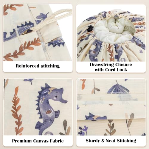 Canvas Laundry Bag with Shoulder Strap & Drawstring, 23"W x 29"H, Seahorse - color: Graceful Seahorse