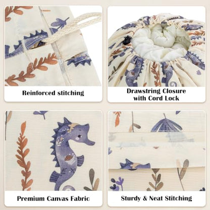 Canvas Laundry Bag with Shoulder Strap & Drawstring, 23"W x 29"H, Seahorse - color: Graceful Seahorse