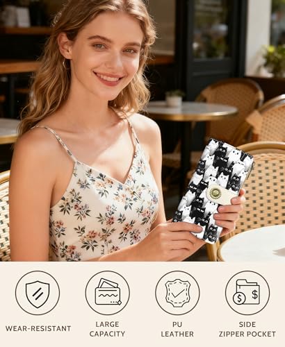 GIANCOMICS White Black Cat Womens Wallet RFID, Credit Card Holder Bifold - color: Black and White Cats