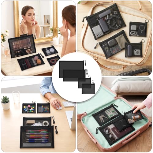 Mesh Bags with Zipper Set (4 Packs), Nylon Makeup Bag Cosmetic Pouches Travel Organizer Case for Purse Diaper Bag Home Organizing Black 2*Mini/1*Medium/1*Large - size: 4 Packs-Mix 3 Sizes