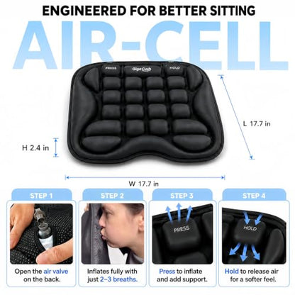 Airplane Seat Cushion for Long Flights, Inflatable Travel Seat Cushion with Built-in Pump, Adjustable Air Cell Support, Lightweight Portable Seat Pad for Stadiums and Concerts, Black