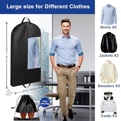 Garment Bags with 4" Gusseted(Black-43"-1pcs-Double zipper-80G Thickened) - size: 43"