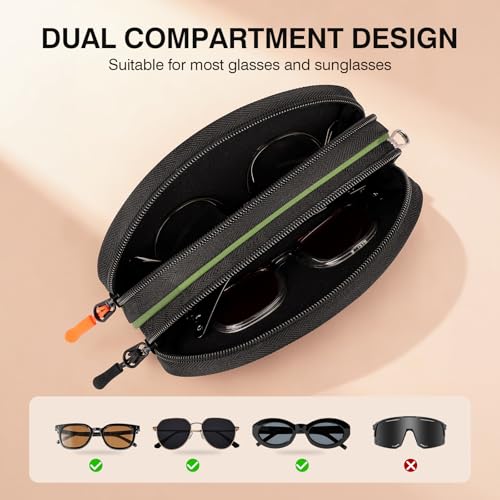 Marvolia Double Glasses Case Large Soft Eyeglass Case for Women Men - color: Green