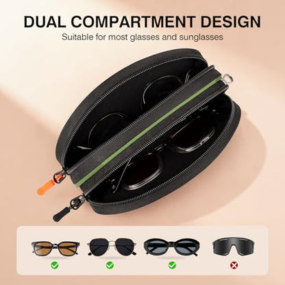 Marvolia Double Glasses Case Large Soft Eyeglass Case for Women Men - color: Green