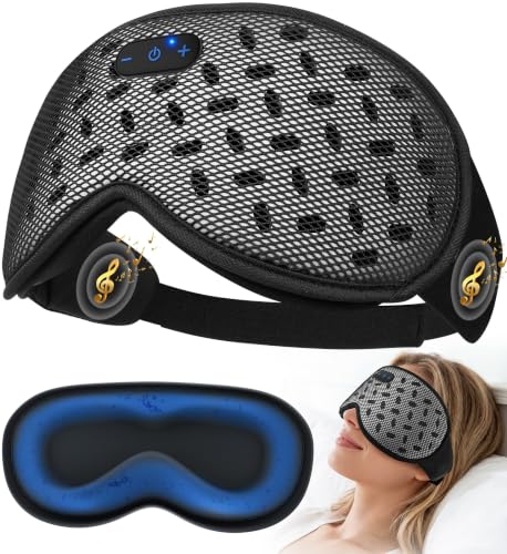MUSICOZY Sleep Mask Bluetooth Headphone Cooling Weighted Eyemask Headphones - color: Grid Black