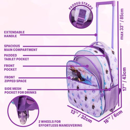 Get Trend Disney Frozen Girls 2-in-1 Rolling Luggage Bag with Wheels - color: Lilac Frozen
