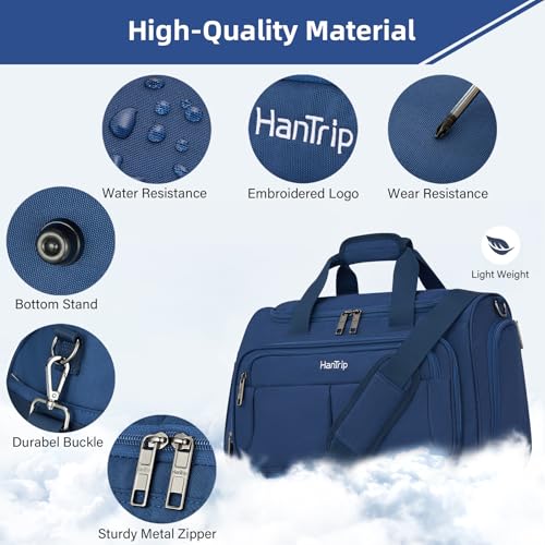 HanTrip 16 Inch Under Seat Carry On Duffle Bag for Airplanes, Blue - color: Blue, size: Carry-on 16.5-Inch