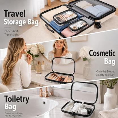 2 Pack Clear Hard Shell Zipper Case Travel Organizer for Makeup Toiletries - color: Black