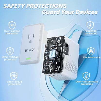 Converter for European Travel with AC Socket, 2 USB C & 2 USB A Ports