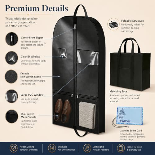 43-Inch Mens Hanging Garment Bag with ID Holder And Rear Zip Pocket - style: Garmentbag 43INCH 1 pack