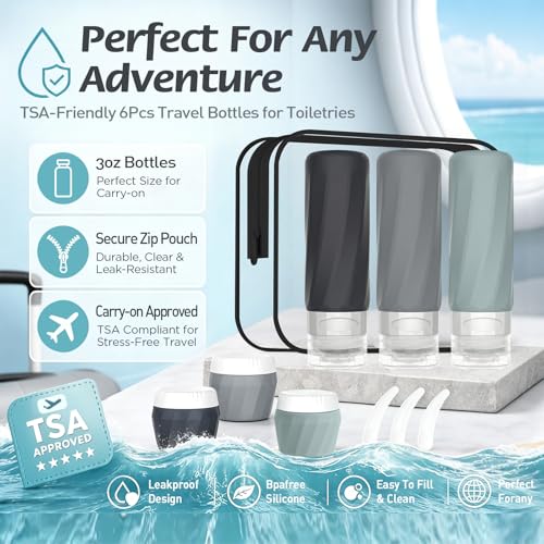 6Pcs Travel Bottles for Toiletries, Silicone Travel Size Containers Set - color: GRAY