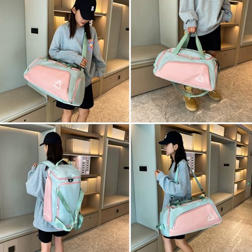 Eslcorri 45L Gym & Travel Duffel Backpack with Shoe & Wet Pocket, BluePink - color: 45L-BluePink