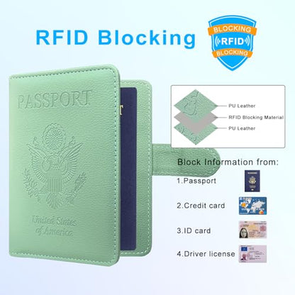 Passport Holder Cover, ACdream Protective Premium Leather RFID Blocking Wallet Travel Case for Passport/Credit Card/Air Ticket, - color: **Agave Green