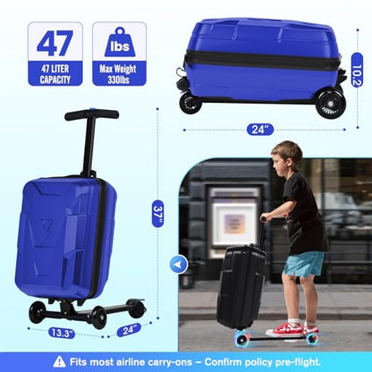 2-in-1 Folding Scooter Luggage for Kids & Adults, Ride-On Suitcase - color: blue