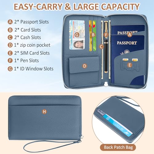 RFID Passport Holder for Travel Family with Coin Pocket, Blue - color: Blue