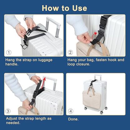 J Hook Luggage Strap, Luggage Hooks for Add A Bag Carry On, Adjustable Bag Strap Hook Flight Attendant Must Haves, Hands-Free Travel Accessory (Black, Large) - size: Large-1pcs