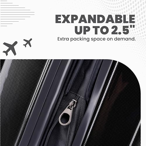 Spyder Rails Expandable Hardside Upright Suitcase with 360° Spinner Wheels, TSA Approved Lock (Black, Medium Checked) - color: Black, size: Medium Checked