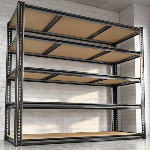48"W Garage Shelving Heavy Duty ,5 Tier Metal Shelving Unit , 3050LBS,Black - size: 48"W x 72" H x 24" D