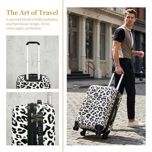 Luggage Sets 2 Piece, Hardside Suitcase Set 14+20 IN | Leopard Luggage with Spinner Wheels,Suitcase Set for Women and Men, Lightweight Leopard PC+ABS Hardshell,White - color: White Leopard(14+20)