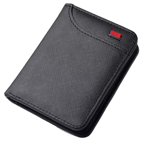 Mini Slim Wallet 5 Card Slots ID Window 1 Money Pocket Faux Leather Thin Compacted - color: Black Cross Grain