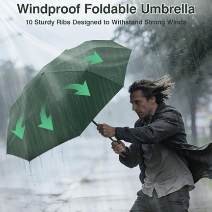 ZOMAKE Travel Umbrella Compact - 10 Ribs Portable Collapsible Umbrellas for Rain Windproof - Paraguas Automatic Small Folding Umbrella Lightweight Packable Umbrella for Women Men - color: Dark Green