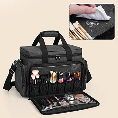 BAFASO Large Makeup Bag Cosmetic Bag with Removable Dividers, Black - color: Black