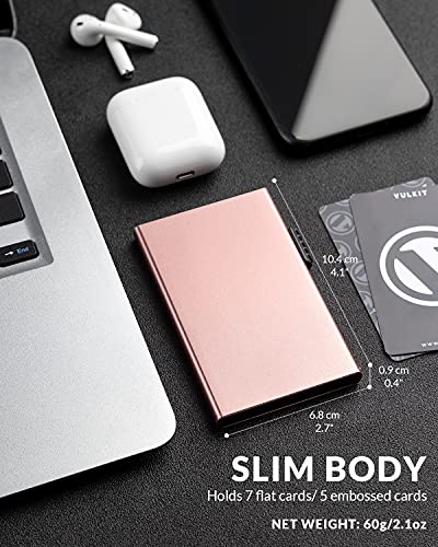 VULKIT 미니멀리스트 신용 카드 홀더 팝업 카드 케이스 RFID 보호 슬림 메탈 지갑 카드 홀더 지갑, 로즈 골드., 미니멀리스트 - color: 로즈 골드.