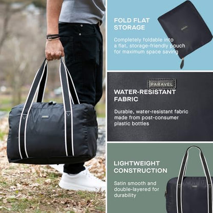 Foldable Duffle Bag for Travel | Lightweight, Water-Resistant, Multifunctional Carry On Bag | Sustainable and Durable Nylon - color: Derby Black