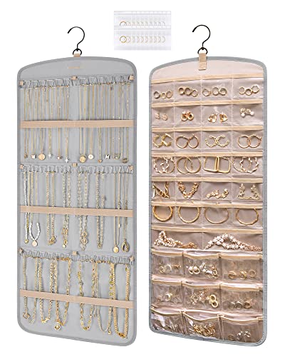 BAGSMART Hanging Jewelry Organizer, Necklace Holder Anti-tangle, Large Grey - color: Grey, size: Large - Standard