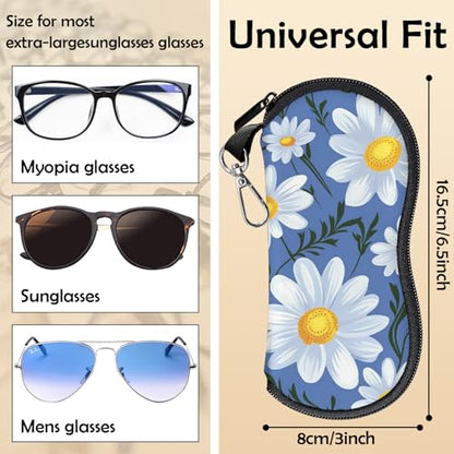 Glasses Case Eyeglass Sunglasses Zipper Soft Neoprene Ultra Light Pouch Metal Belt Clip Aesthetic Women Men - color: E4-flowers