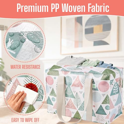 VENO 2 Pack Utility Tote Reusable Grocery Bags with Zipper & Hard Bottom - color: Pastel Forest, size: 2 Pack