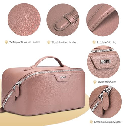 BOYATU Genuine Leather Travel Makeup Bag: Hand-made 3 Pcs Set Cosmetic Bags - color: 05Pink