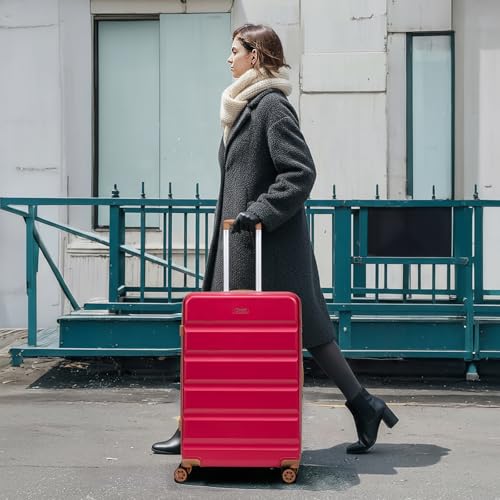 Eeeza Luggage Sets 5 Piece, Lightweight Durable Hardshell 20/24/28" Red - color: Burgundy