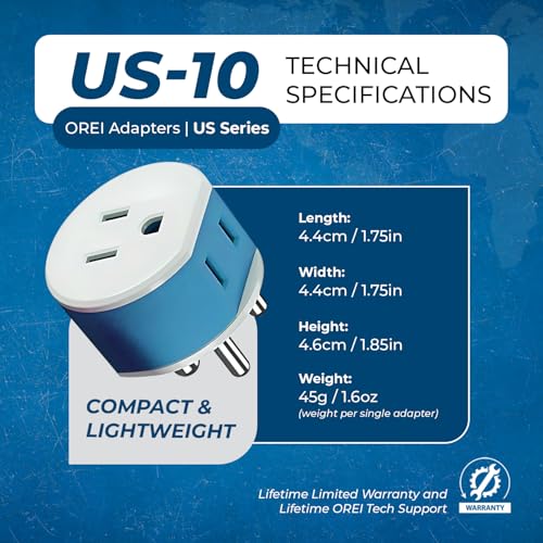 OREI India, Nepal, Maldives Power Plug Adapter with 2 USA Inputs - Travel 3 Pack - Type D (US-10) Safe Grounded Use with Cell Phones, Laptop, Camera Chargers, CPAP, and More - style: Type-D India,Nepal