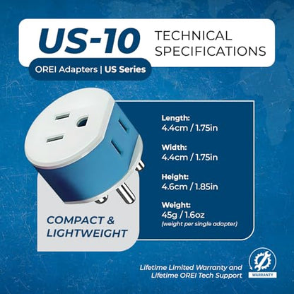 OREI India, Nepal, Maldives Power Plug Adapter with 2 USA Inputs - Travel 3 Pack - Type D (US-10) Safe Grounded Use with Cell Phones, Laptop, Camera Chargers, CPAP, and More - style: Type-D India,Nepal