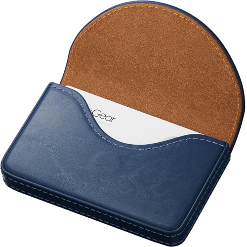 MaxGear Business Card Holder Case, PU Leather Business Card Case, Navy Blue - color: Navy