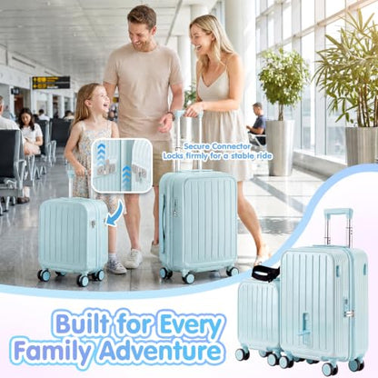 Ride On Suitcase for Kids 2 Piece Carry On Luggage Set (Light Blue) - color: Light Blue