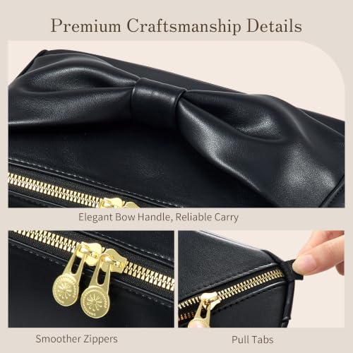 SHOWKOO Cosmetic Bag for Women, WideOpen Travel Makeup Bag with Compartment - color: Black