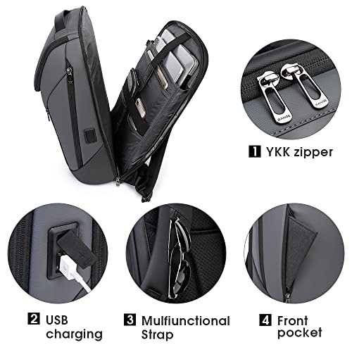 BANGE Business Smart Backpack Waterproof fit 15.6 Inch Laptop Backpack with USB Charging Port,Travel Durable Backpack - color: Grey, size: Medium