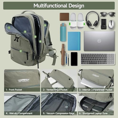 55L Vacuum Compression Backpack with Manual Pump for Carry On Travel - color: Army Green