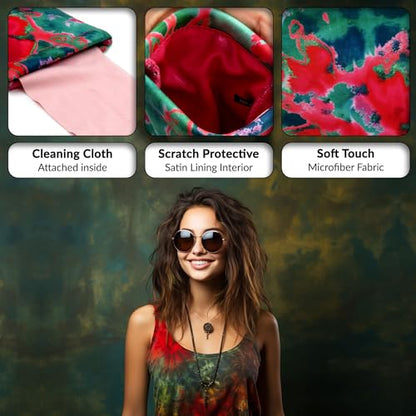 Soft Sunglasses case | Large Glasses Case Holder - Eyeglass Pouch Squeeze Top | Glasses pouch Lightweight Extra Layers - color: Ct8 Tie Dye Pink Green