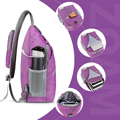 ZOMAKE Sling Bag,Small Crossbody Sling Backpack Shoulder Daypack for Travel - color: Purple B, size: 8L